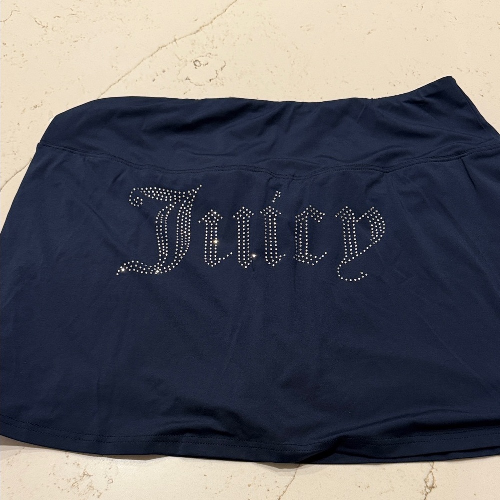 Juicy Couture Size XL Navy Blueprint Skort N built in biker shorts Rhinestones